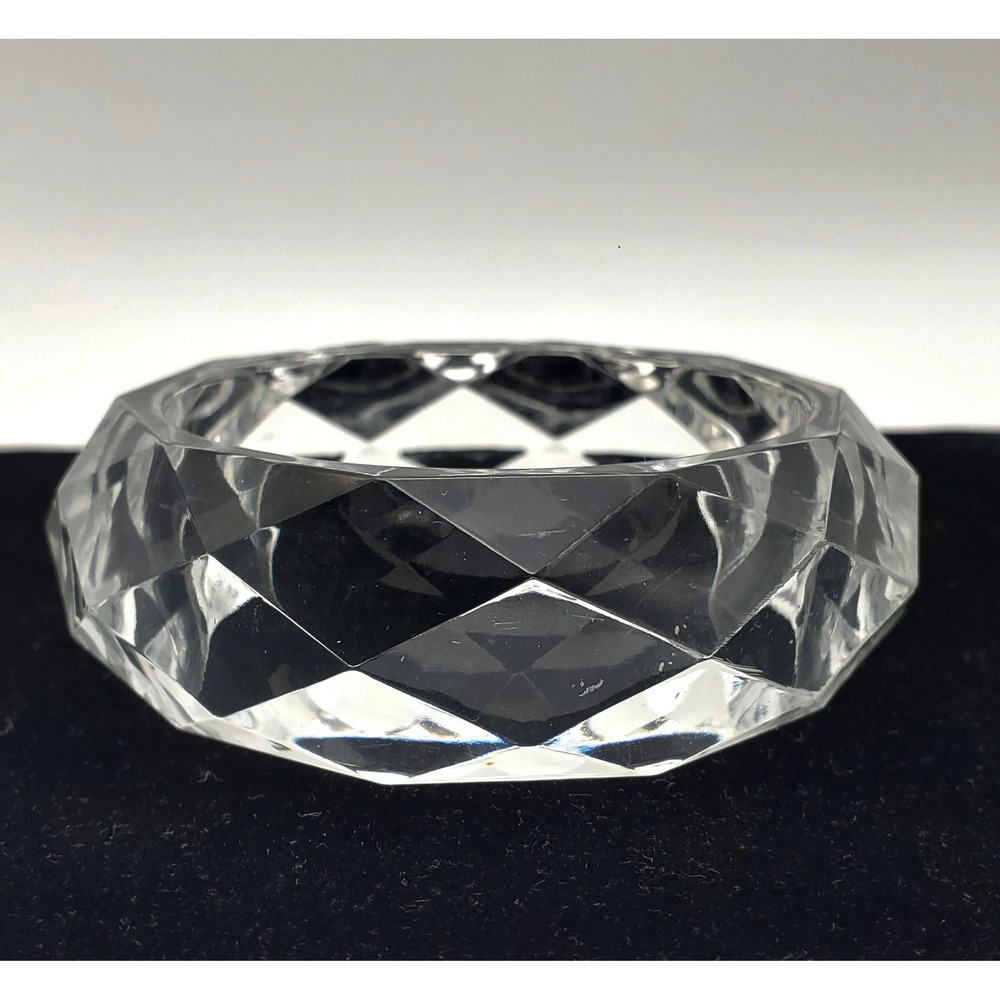 Clear Acrylic Bangle Bracelet Faceted 1970s Chunky Lucite Layered Stackable Vtg‎